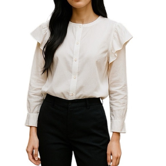 Current Elliott Long Sleeve Ruffle Top Off White - Picture 1 of 11